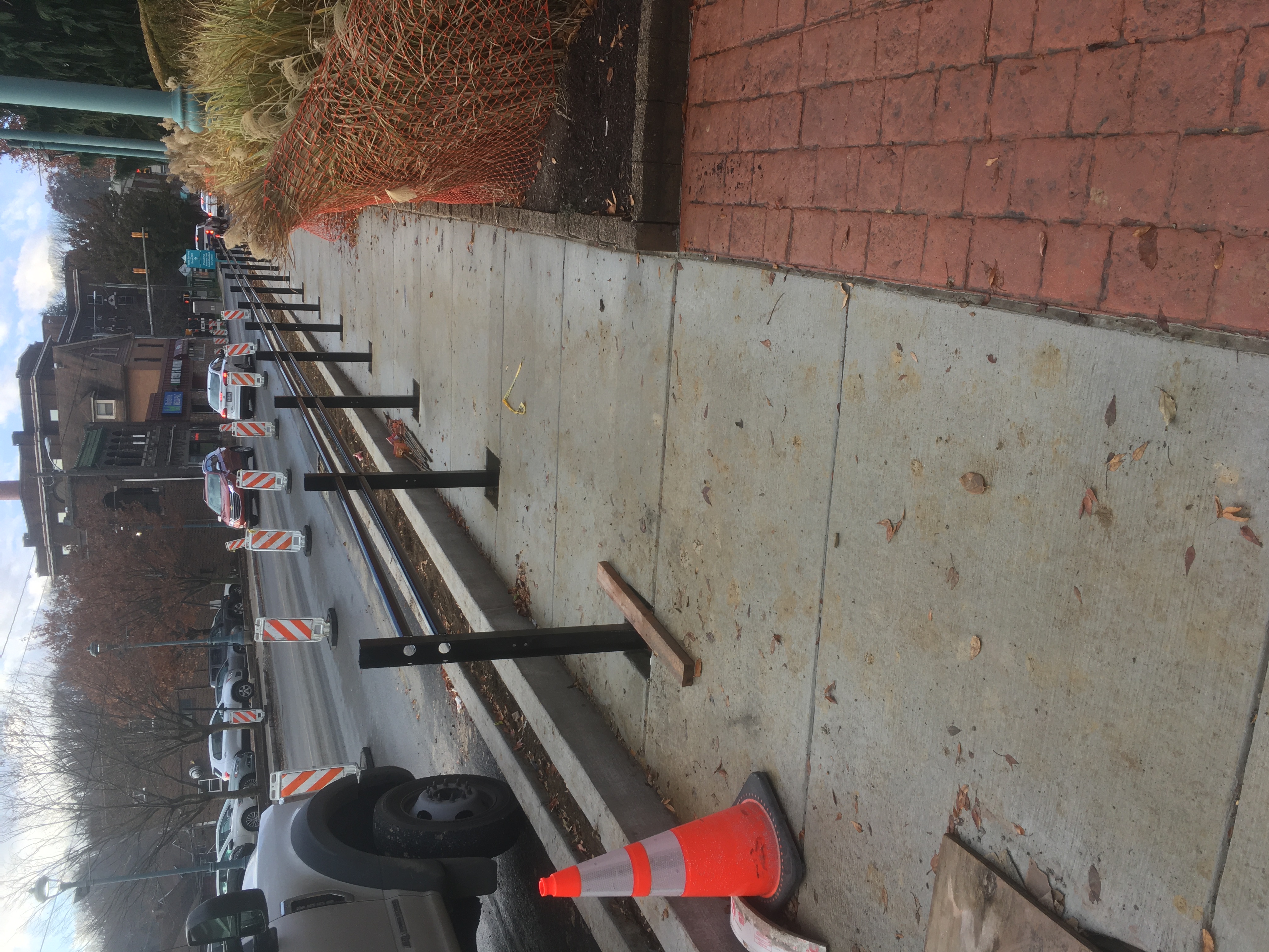 Streetview of construction near the sidewalk on Route 3011 in Johnstown.